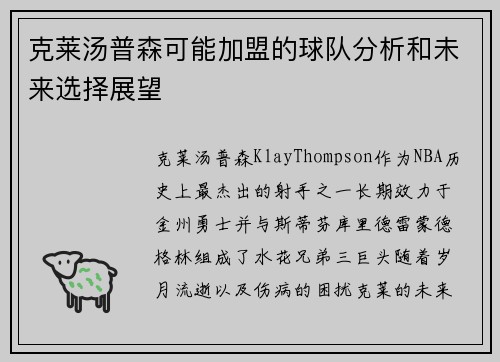 克莱汤普森可能加盟的球队分析和未来选择展望