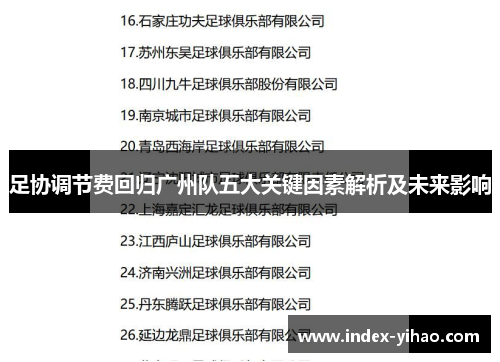 足协调节费回归广州队五大关键因素解析及未来影响